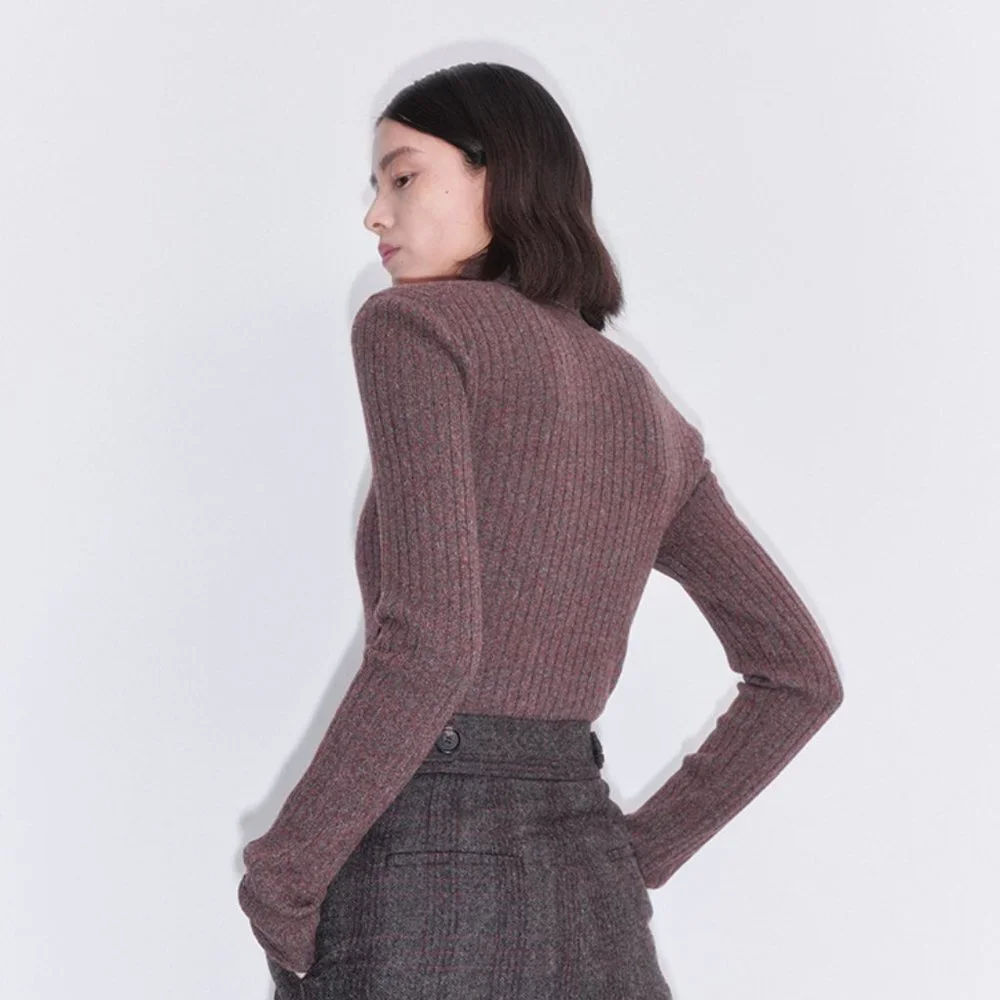 CHICJOC Retro Multi-Color Yarn Knit Sweater with Shirt Collar and Ribbed size 38